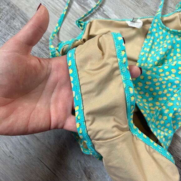 J.Crew One Piece Swimsuit Turquoise Yellow Lemon Print Retro Size 4 - Picture 4 of 8